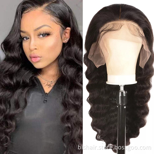 Cheap loose deep wave lace front wig Brazilian real hair suitable for women Pre-drawn natural hairline 180% density Swiss lace